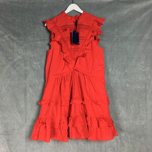 Pomander Place Tuckernuck Red Cecilia Tiered Ruffle Lace Mini Dress Sz L New!